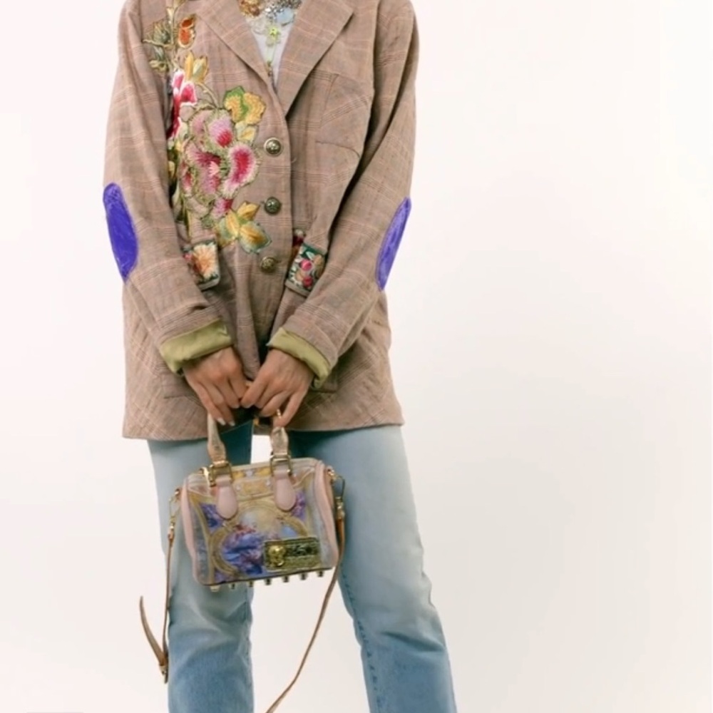 Floral Embroidered Blazer with Pink Accents